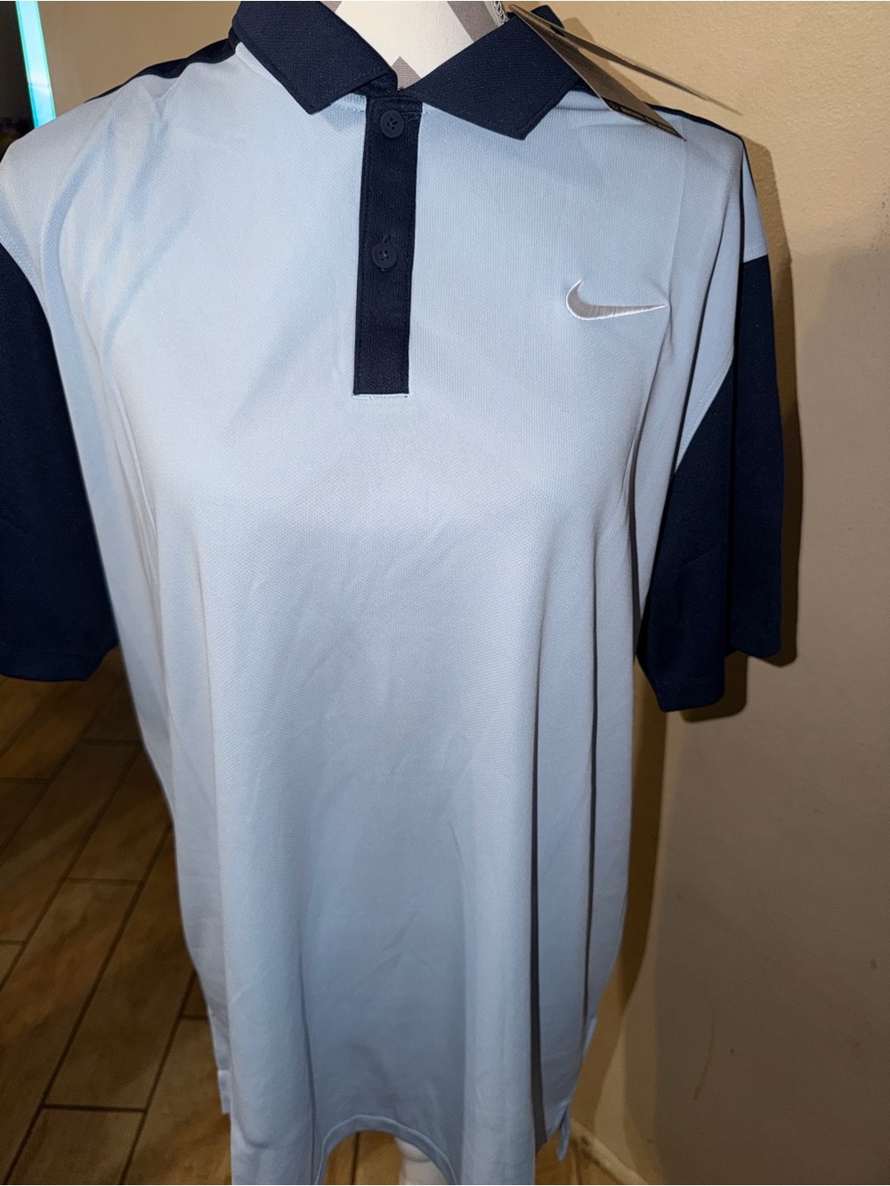 Nike Light Blue and Navy Contrast Polo dri fit large nwt polo